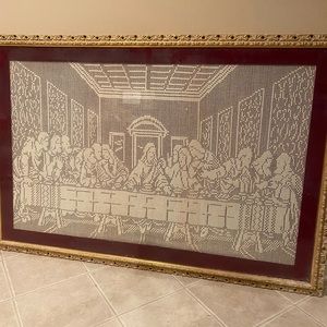 Crochet 3D Jesus last supper framed wall hanging 3’X5’